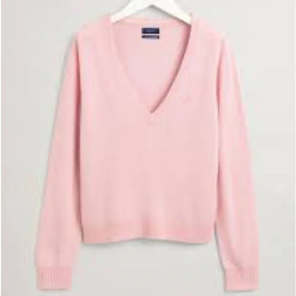 GANT 100% Cashmere V Neck Medium Sweater Pink luxury brand coastal preppy - Picture 10 of 11